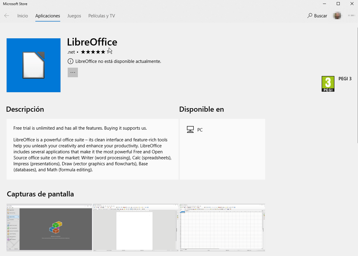 LibreOffice en la Microsoft Store
